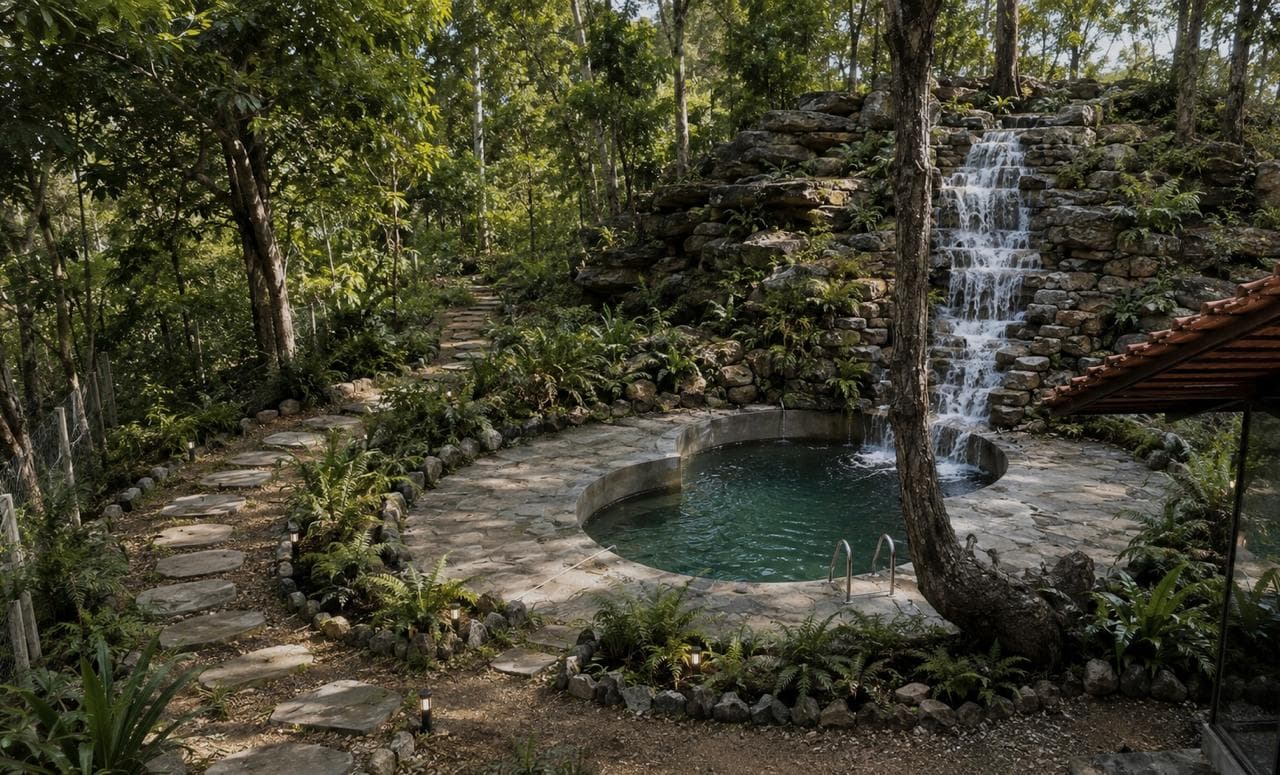 Stone waterfall in the forest