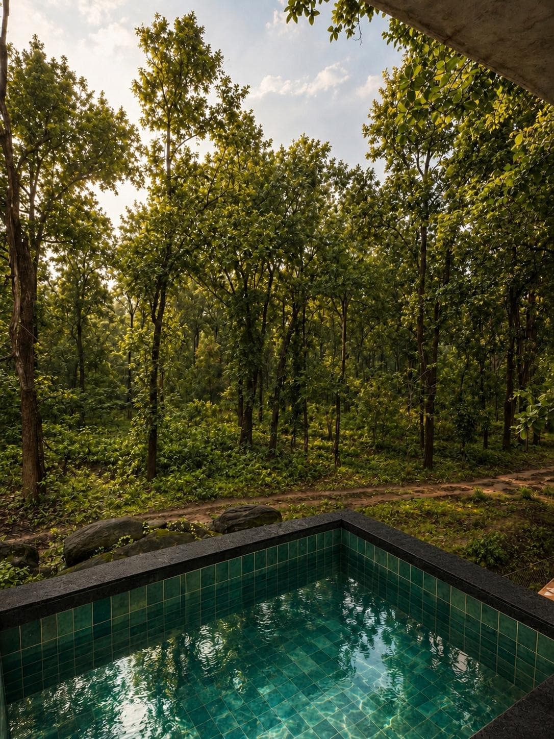 Private forest-side pool corner at Avora Wilderness Resort